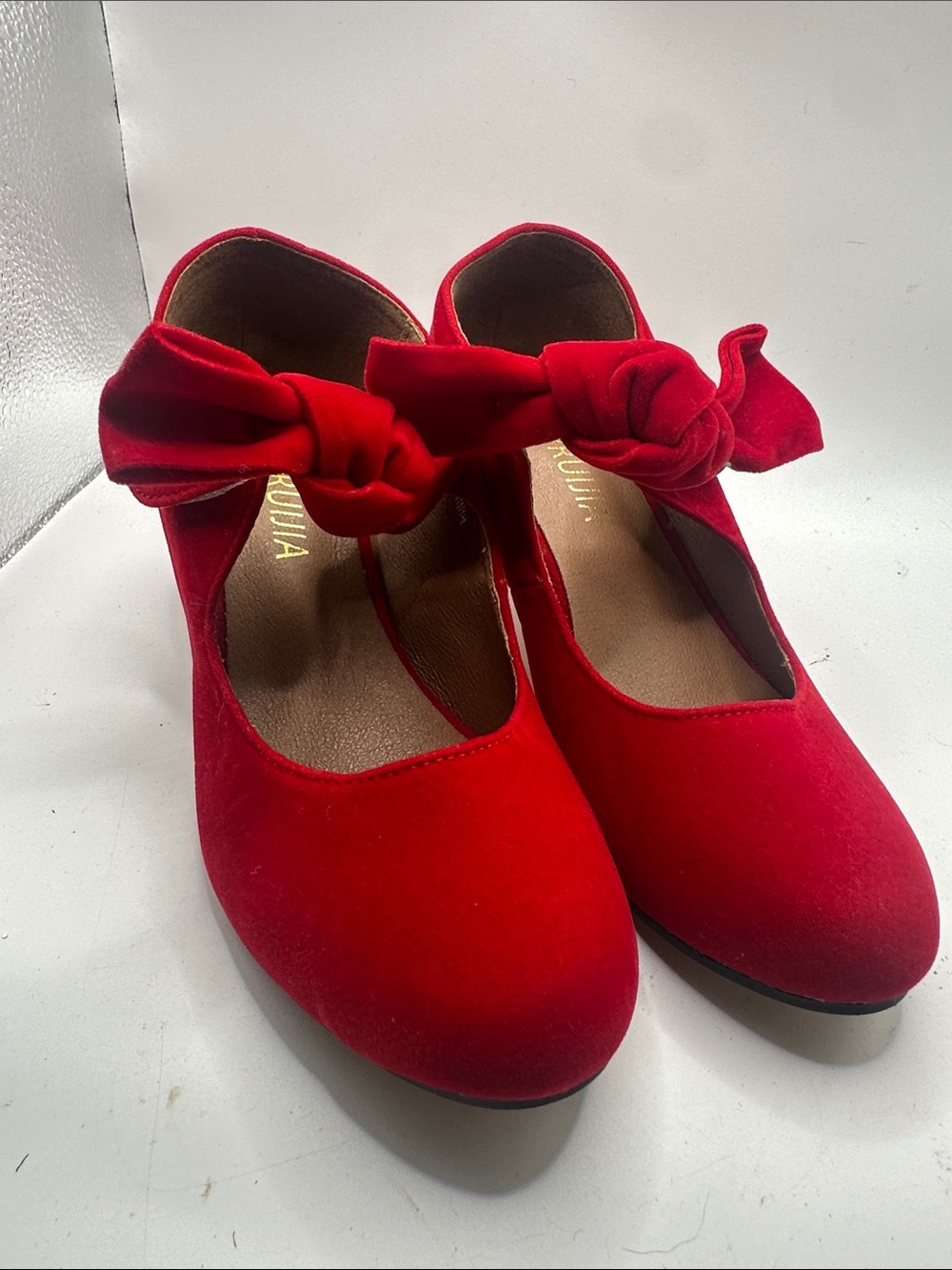 Red Velvet Bow Mary Jane Pumps - Women Shoes size 6.5